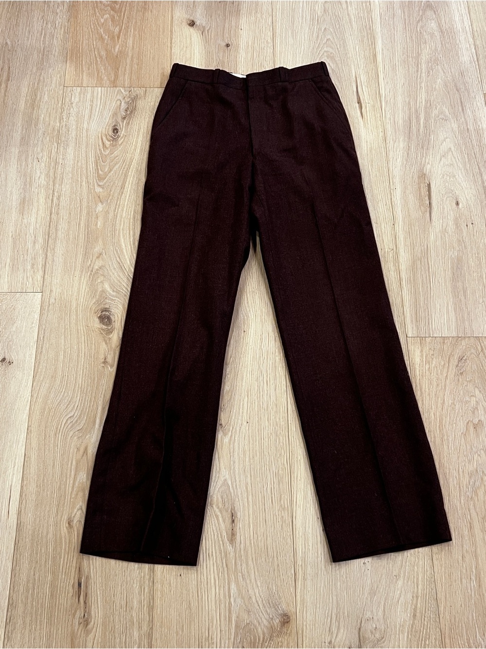 Vintage Strathmore 100% Pure Wool Dress Trousers Oxblood Brown Flat Front Pleat
